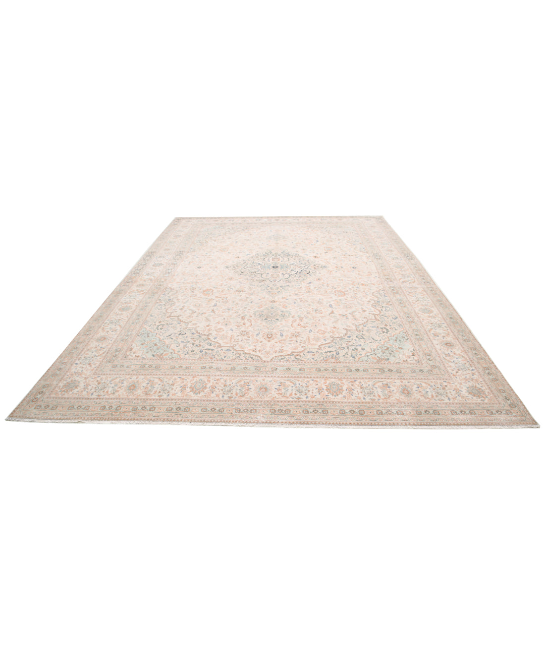 Hand Knotted Vintage Persian Kashan Wool Rug - 9'6'' x 13'2'' 9'6'' x 13'2'' (285 X 395) / Ivory / Ivory
