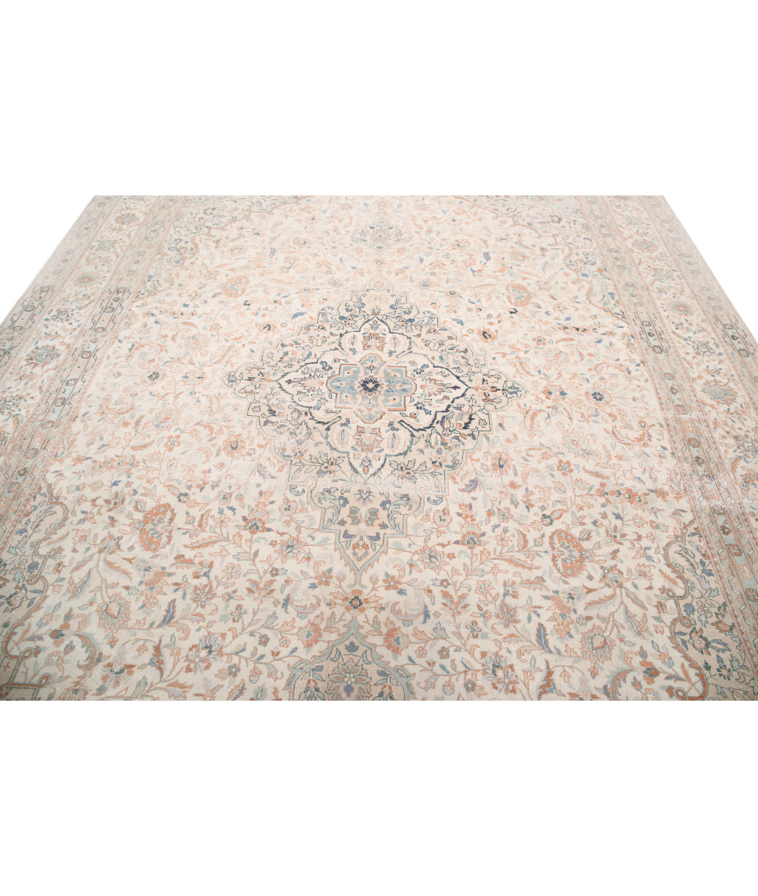 Hand Knotted Vintage Persian Kashan Wool Rug - 9'6'' x 13'2'' 9'6'' x 13'2'' (285 X 395) / Ivory / Ivory