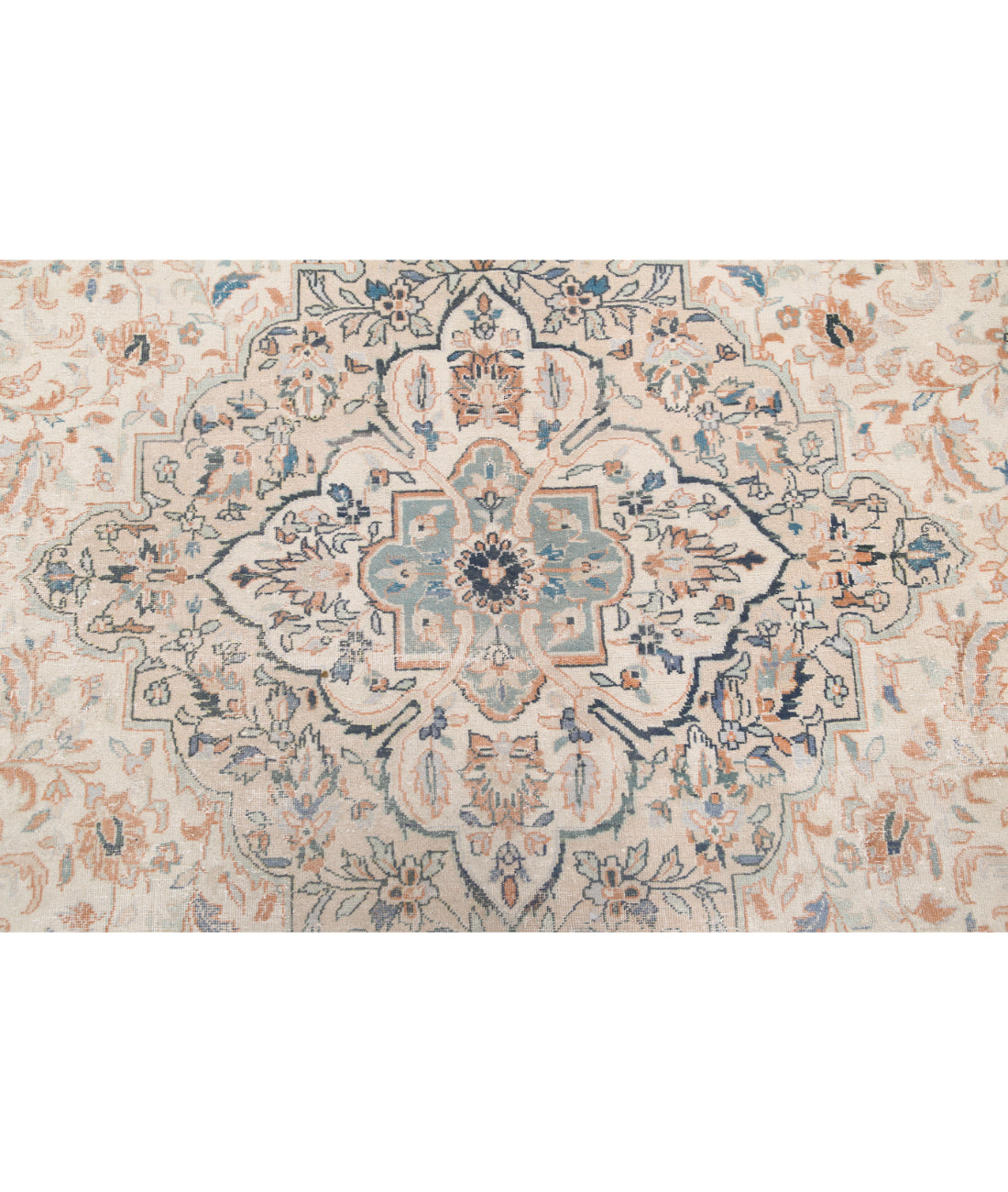 Hand Knotted Vintage Persian Kashan Wool Rug - 9'6'' x 13'2'' 9'6'' x 13'2'' (285 X 395) / Ivory / Ivory