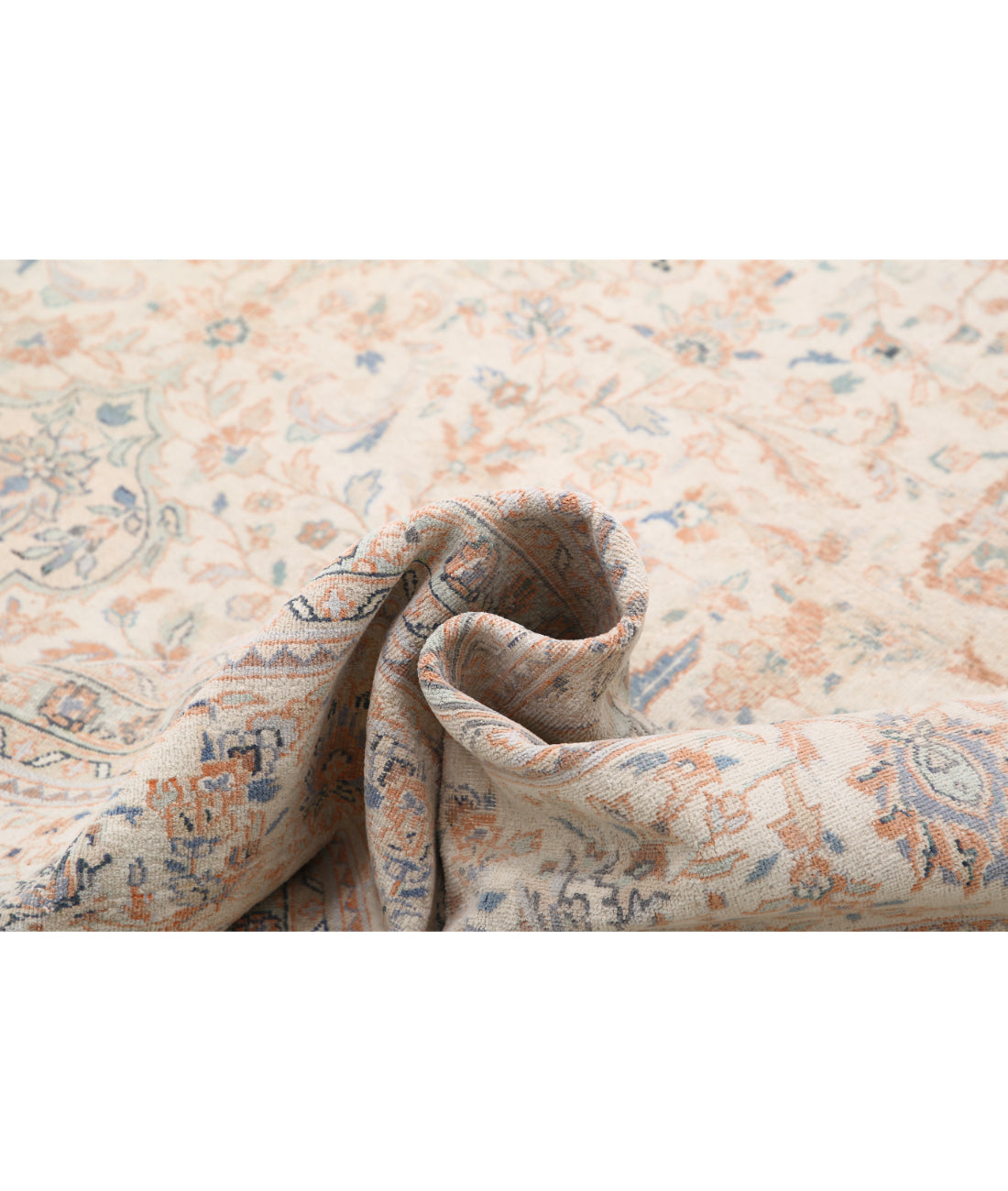 Hand Knotted Vintage Persian Kashan Wool Rug - 9'6'' x 13'2'' 9'6'' x 13'2'' (285 X 395) / Ivory / Ivory