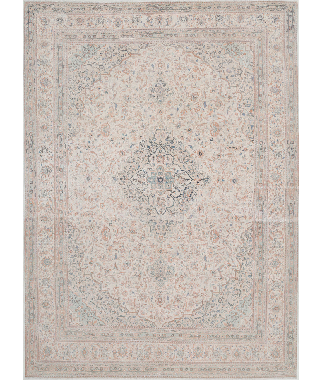 Hand Knotted Vintage Persian Kashan Wool Rug - 9&#39;6&#39;&#39; x 13&#39;2&#39;&#39; 9&#39;6&#39;&#39; x 13&#39;2&#39;&#39; (285 X 395) / Ivory / Ivory