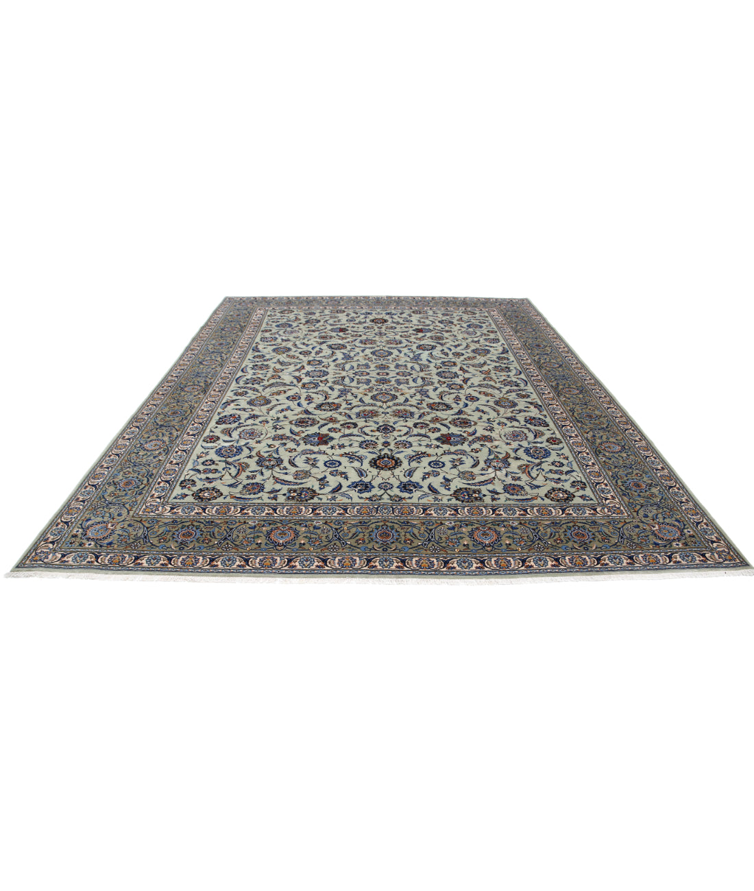 Hand Knotted Persian Kashan Wool Rug - 9'11'' x 11'6'' 9'11'' x 11'6'' (298 X 345) / Green / Blue