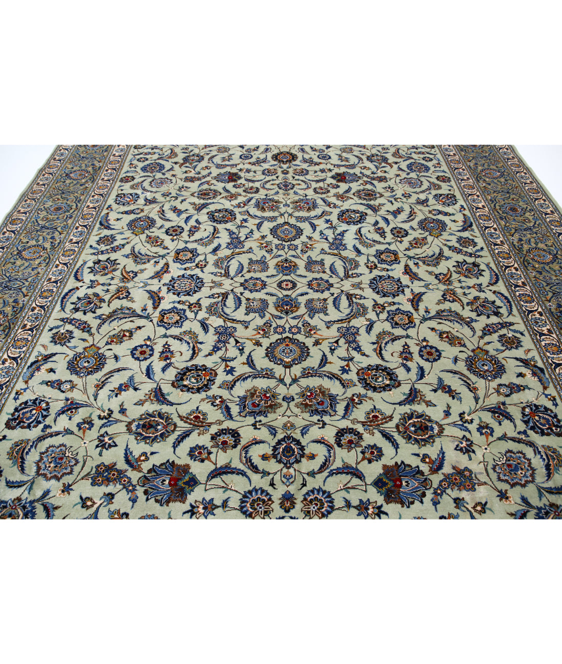 Hand Knotted Persian Kashan Wool Rug - 9'11'' x 11'6'' 9'11'' x 11'6'' (298 X 345) / Green / Blue