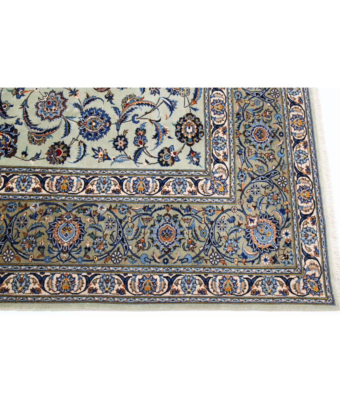Hand Knotted Persian Kashan Wool Rug - 9'11'' x 11'6'' 9'11'' x 11'6'' (298 X 345) / Green / Blue