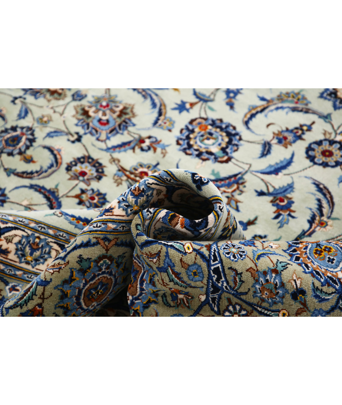 Hand Knotted Persian Kashan Wool Rug - 9'11'' x 11'6'' 9'11'' x 11'6'' (298 X 345) / Green / Blue