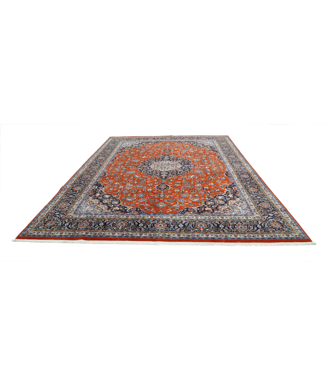 Hand Knotted Persian Tabriz Wool Rug - 9'8'' x 12'10'' 9'8'' x 12'10'' (290 X 385) / Rust / Blue