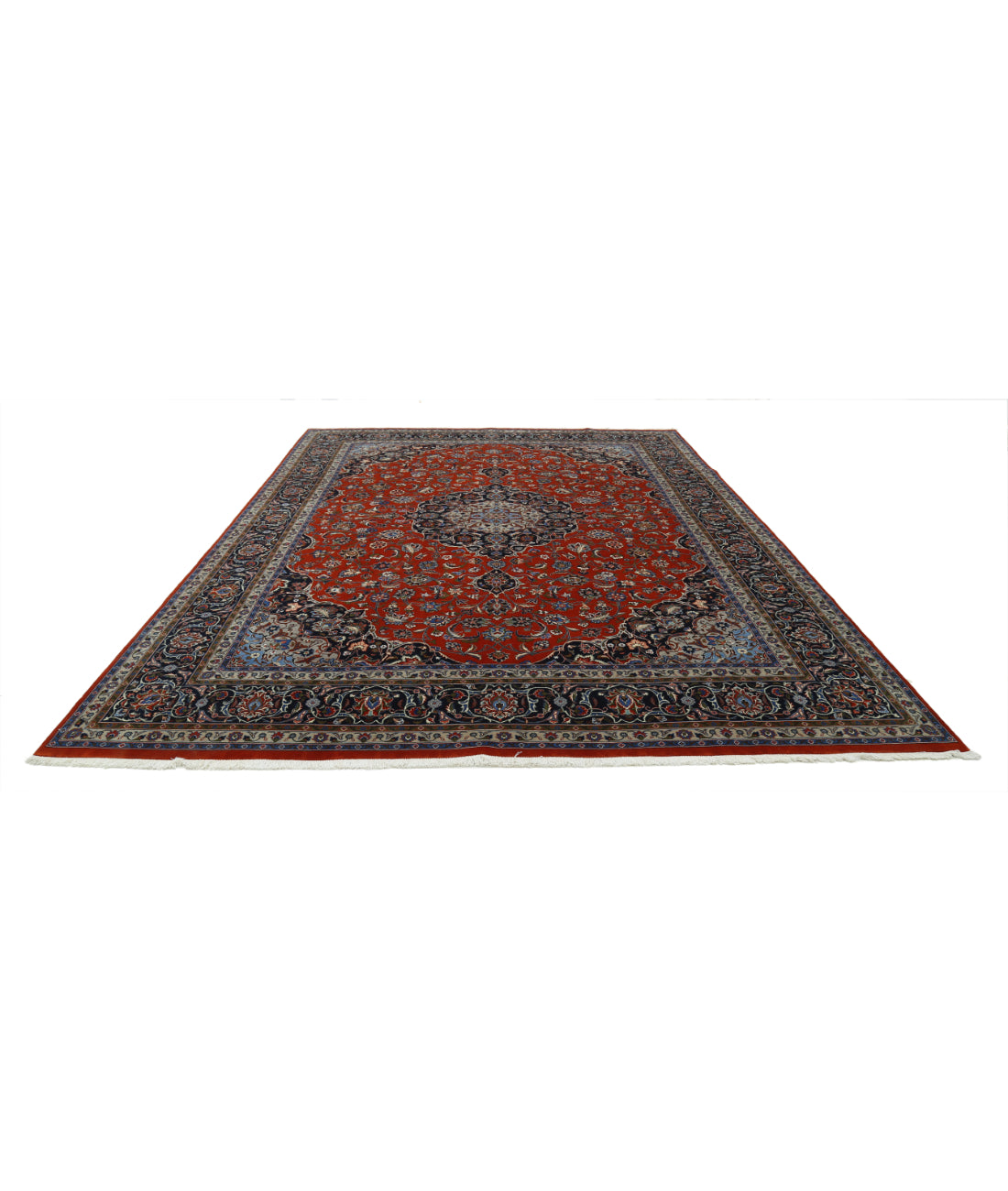 Hand Knotted Persian Tabriz Wool Rug - 9'8'' x 12'10'' 9'8'' x 12'10'' (290 X 385) / Rust / Blue