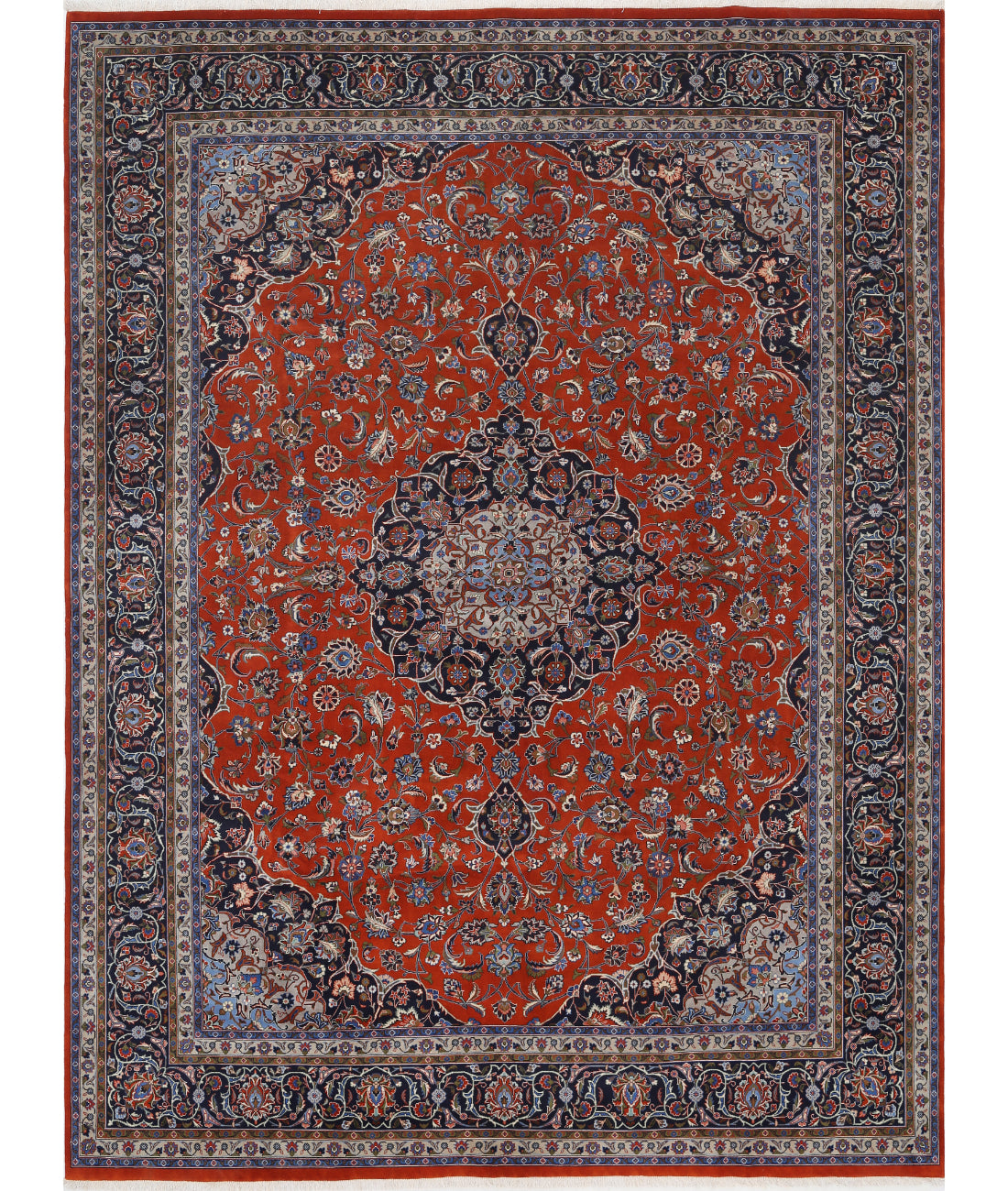 Hand Knotted Persian Tabriz Wool Rug - 9&#39;8&#39;&#39; x 12&#39;10&#39;&#39; 9&#39;8&#39;&#39; x 12&#39;10&#39;&#39; (290 X 385) / Rust / Blue