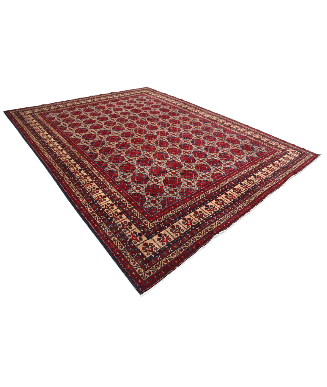 Hand Knotted Afghan Khamyab Wool Rug - 9'10'' x 12'5'' 9'10'' x 12'5'' (295 X 373) / Blue / Red