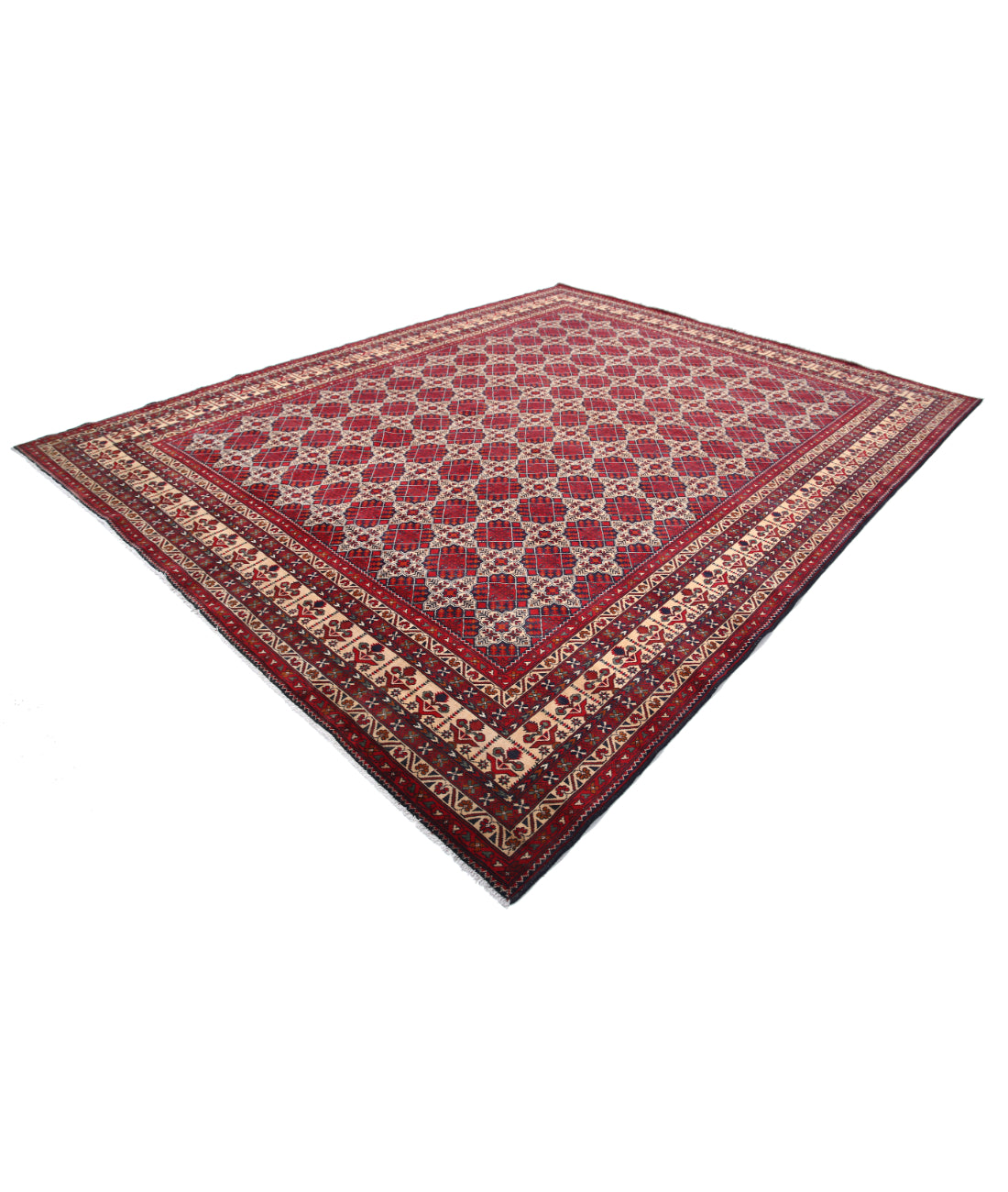 Hand Knotted Afghan Khamyab Wool Rug - 9'10'' x 12'5'' 9'10'' x 12'5'' (295 X 373) / Blue / Red