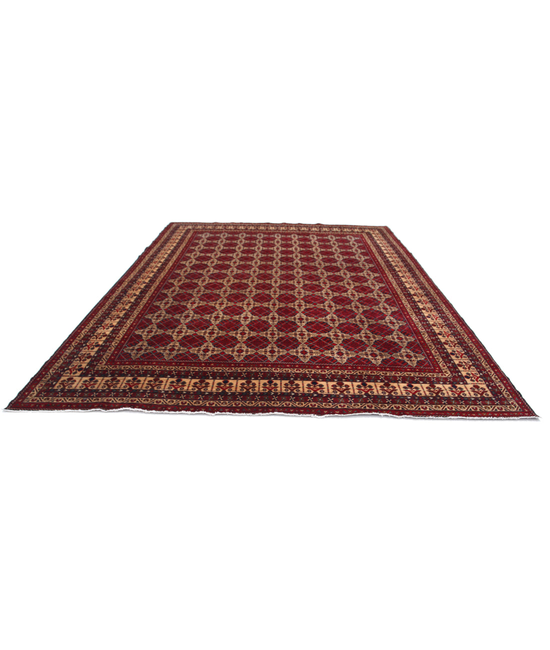 Hand Knotted Afghan Khamyab Wool Rug - 9'10'' x 12'5'' 9'10'' x 12'5'' (295 X 373) / Blue / Red