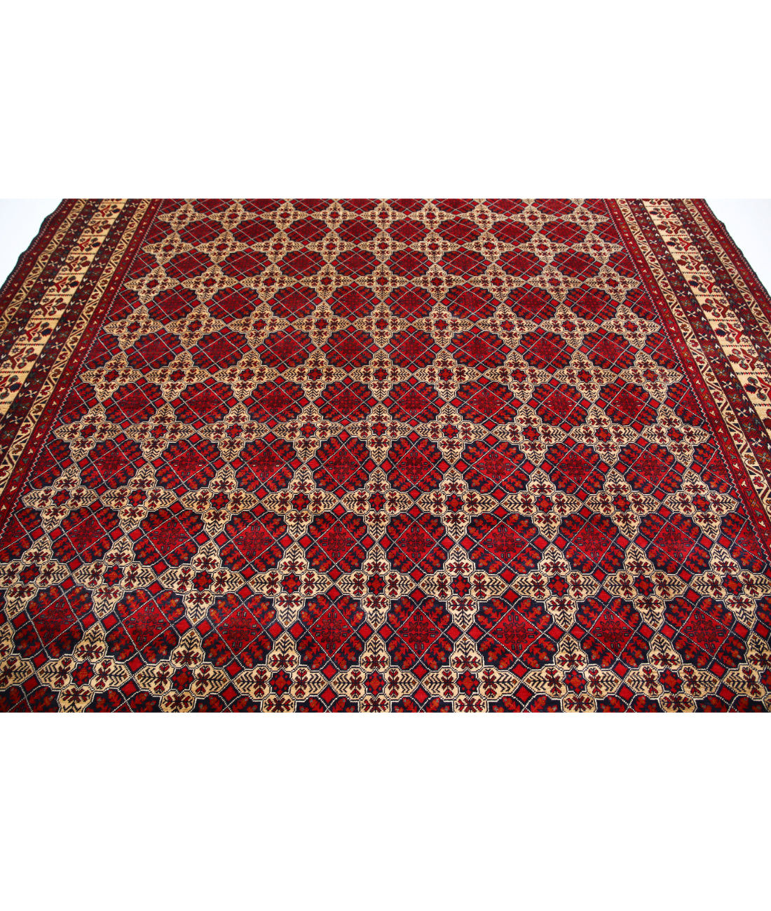 Hand Knotted Afghan Khamyab Wool Rug - 9'10'' x 12'5'' 9'10'' x 12'5'' (295 X 373) / Blue / Red