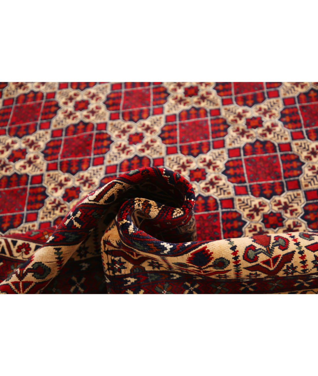 Hand Knotted Afghan Khamyab Wool Rug - 9'10'' x 12'5'' 9'10'' x 12'5'' (295 X 373) / Blue / Red