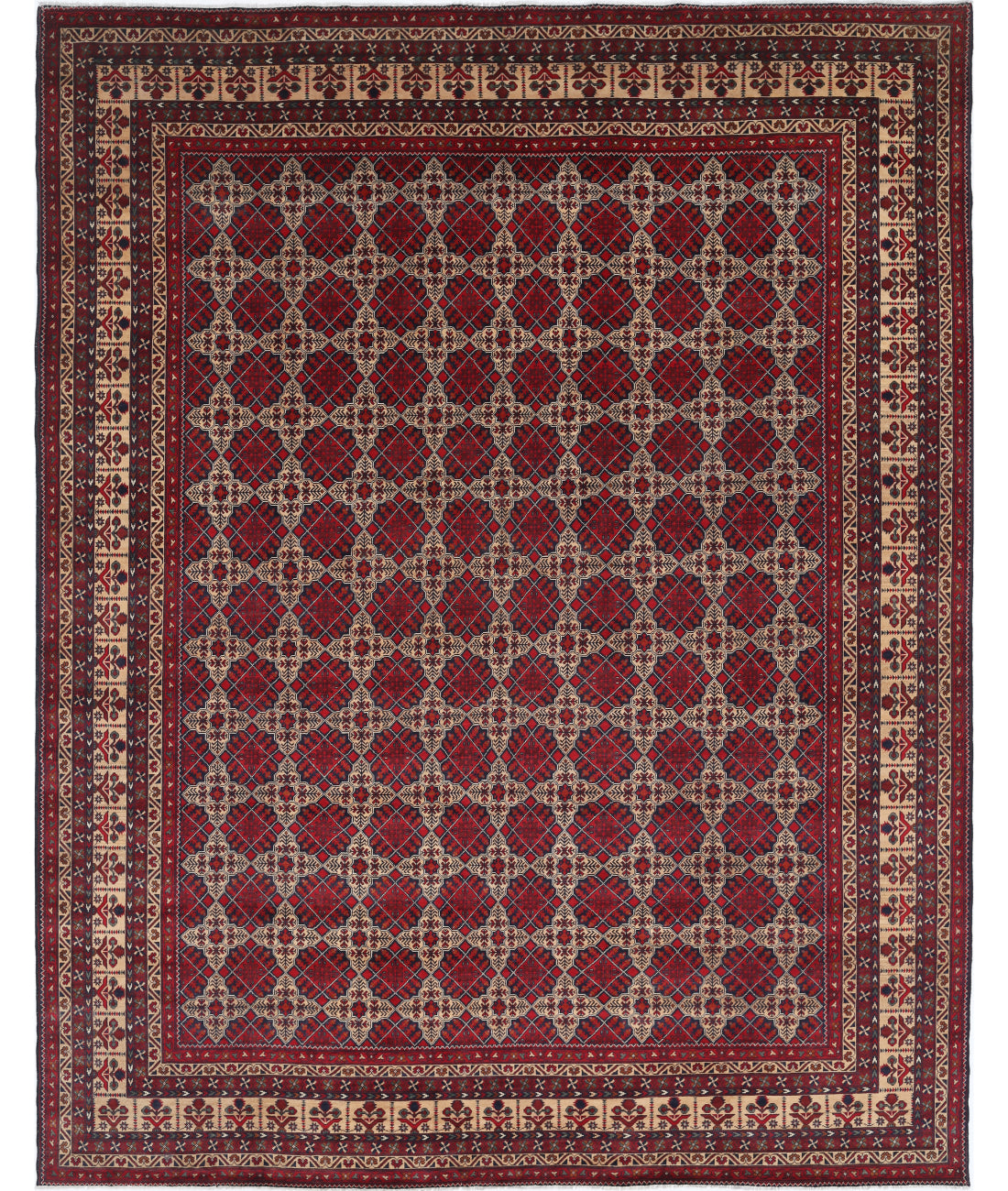 Hand Knotted Afghan Khamyab Wool Rug - 9'10'' x 12'5'' 9'10'' x 12'5'' (295 X 373) / Blue / Red