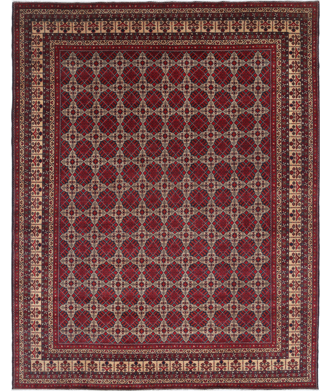 Hand Knotted Afghan Khamyab Wool Rug - 9'10'' x 12'5''