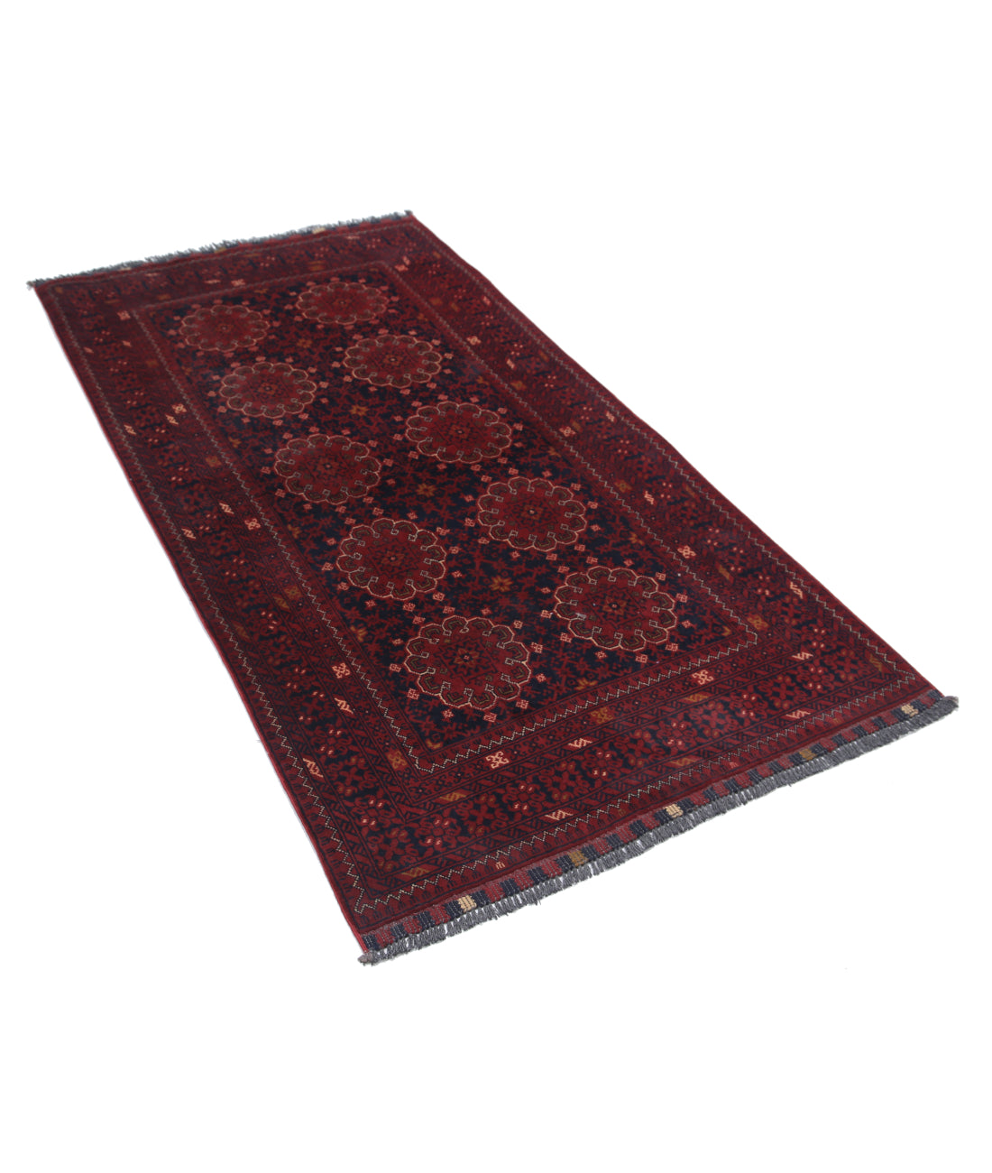 Hand Knotted Afghan Khamyab Wool Rug - 3'4'' x 6'2'' 3'4'' x 6'2'' (100 X 185) / Red / Blue