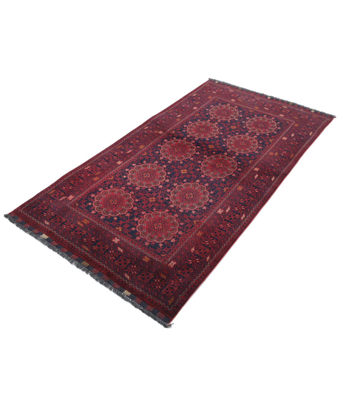 Hand Knotted Afghan Khamyab Wool Rug - 3'4'' x 6'2'' 3'4'' x 6'2'' (100 X 185) / Red / Blue