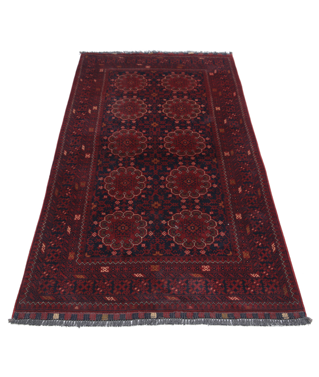 Hand Knotted Afghan Khamyab Wool Rug - 3'4'' x 6'2'' 3'4'' x 6'2'' (100 X 185) / Red / Blue
