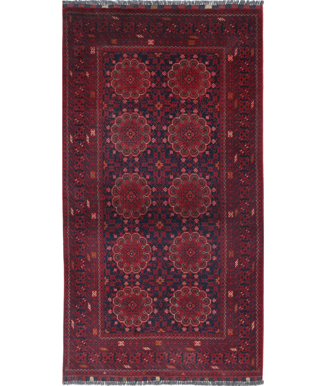 Hand Knotted Afghan Khamyab Wool Rug - 3'4'' x 6'2'' 3'4'' x 6'2'' (100 X 185) / Red / Blue