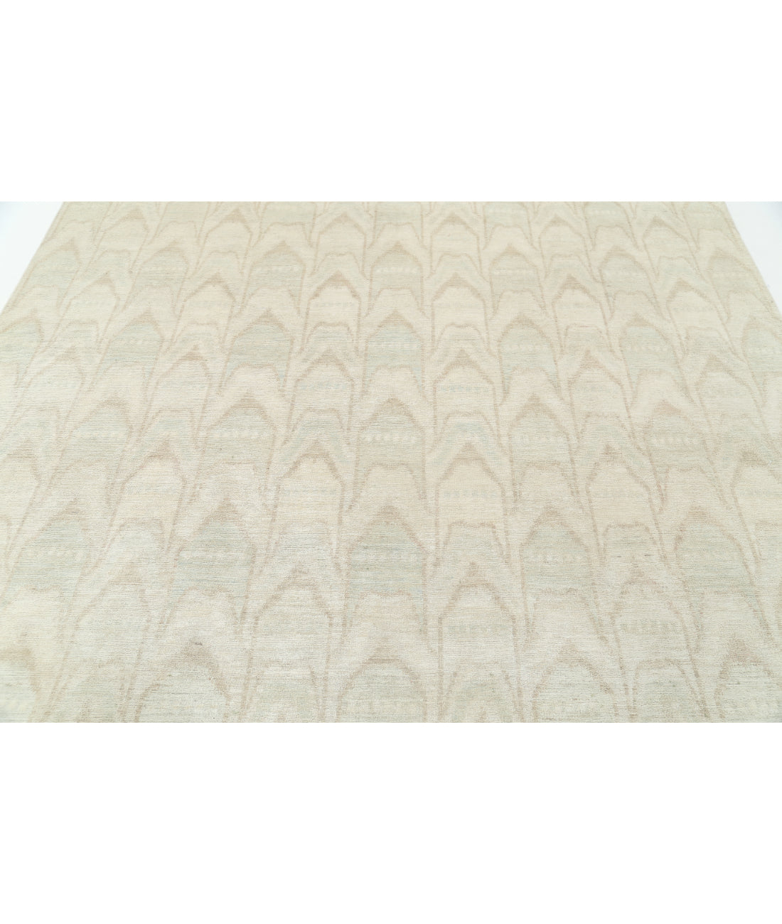 Hand Knotted Ikat Wool Rug - 7'9'' x 9'4'' 7'9'' x 9'4'' (233 X 280) / Ivory / Blue