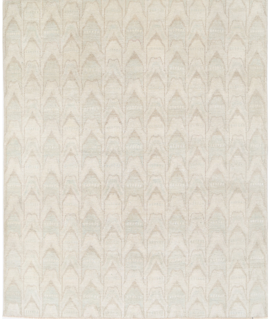 Hand Knotted Ikat Wool Rug - 7'9'' x 9'4'' 7'9'' x 9'4'' (233 X 280) / Ivory / Blue