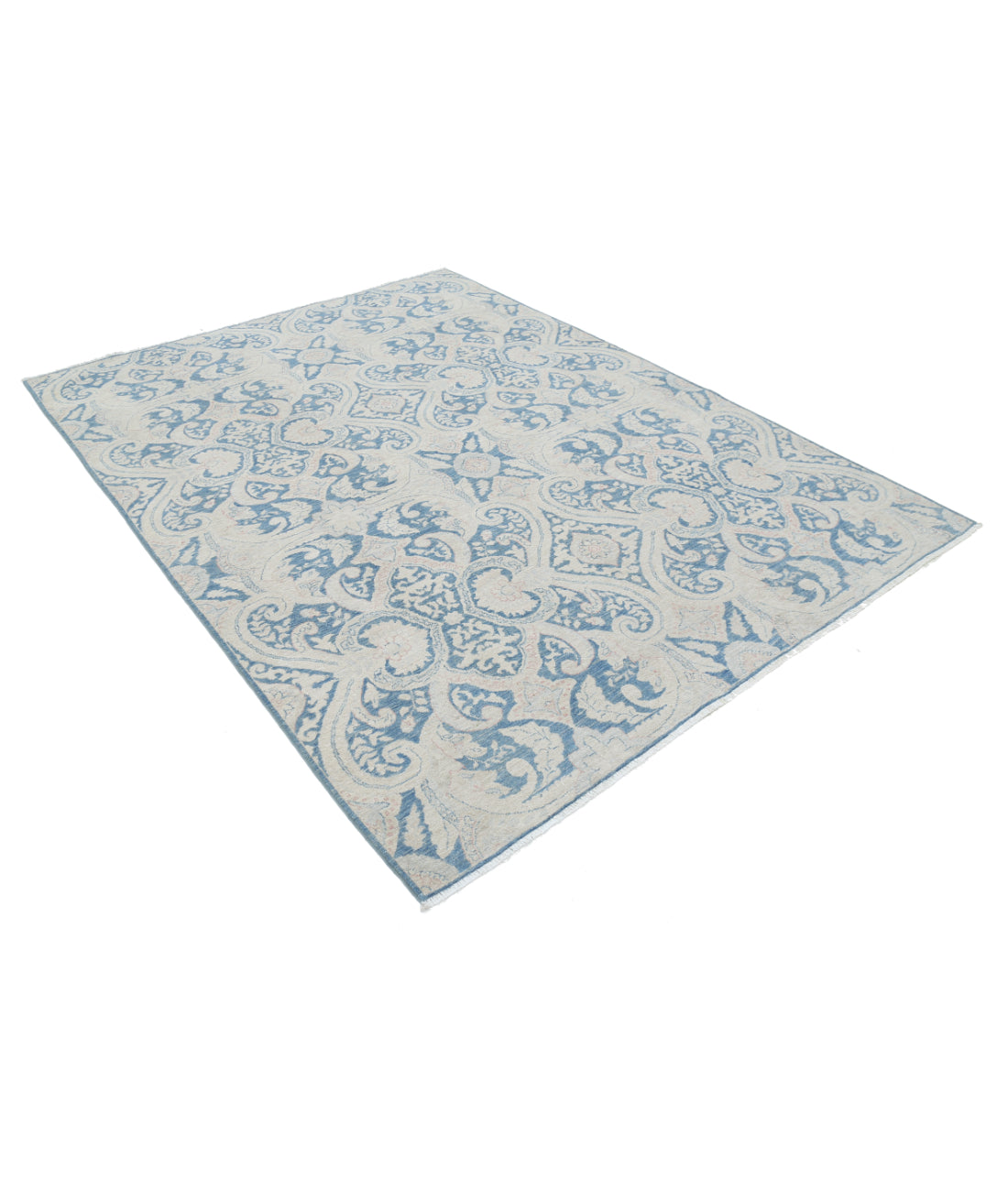 Hand Knotted Artemix Wool Rug - 6'0'' x 7'11'' 6'0'' x 7'11'' (180 X 238) / Blue / Ivory