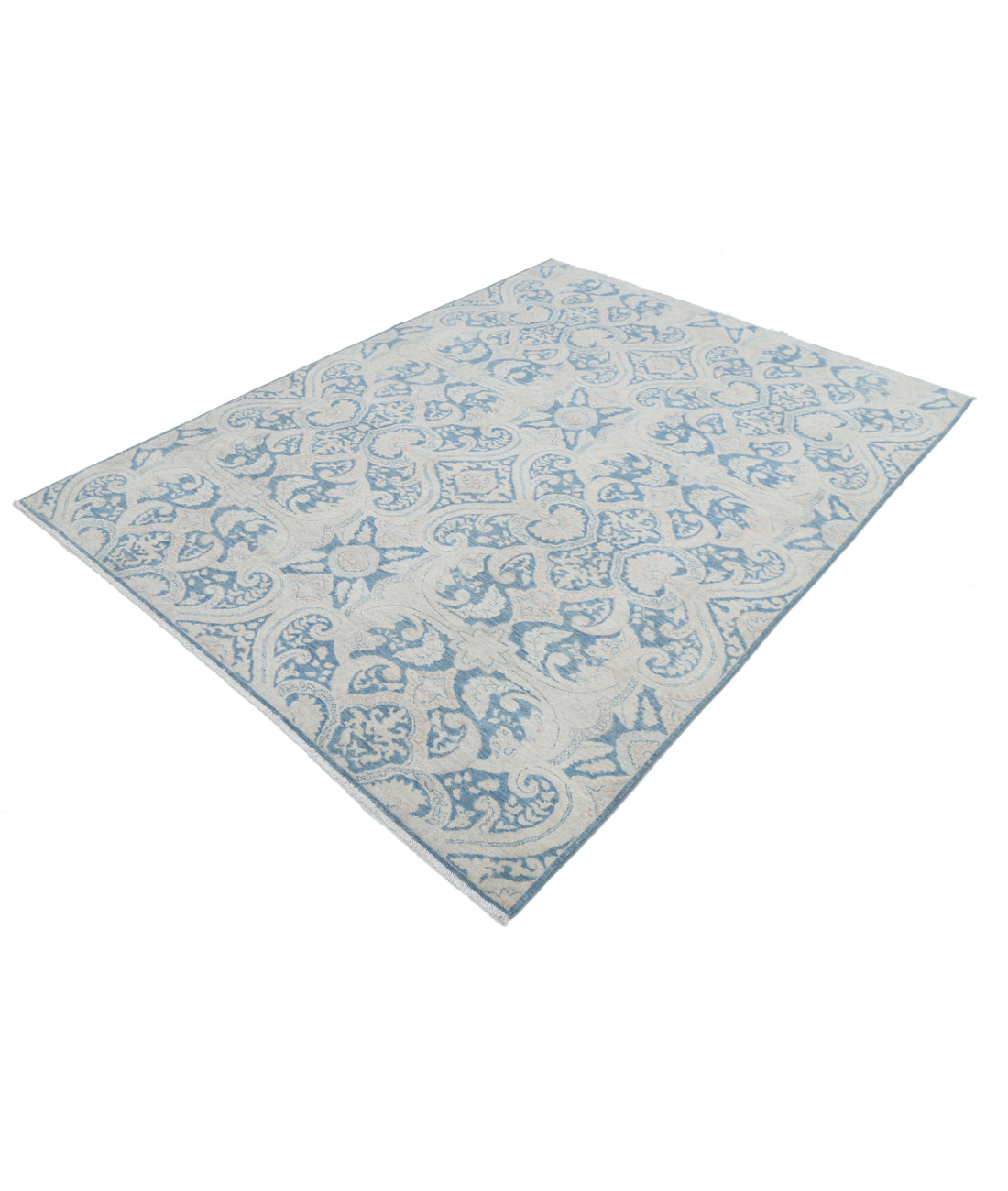 Hand Knotted Artemix Wool Rug - 6'0'' x 7'11'' 6'0'' x 7'11'' (180 X 238) / Blue / Ivory