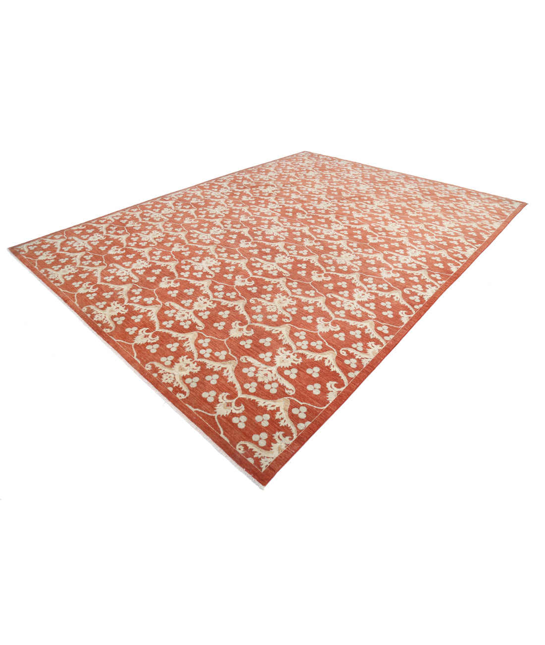 Hand Knotted Fine Artemix Wool Rug - 9'8'' x 13'3'' 9'8'' x 13'3'' (290 X 398) / Rust / Ivory