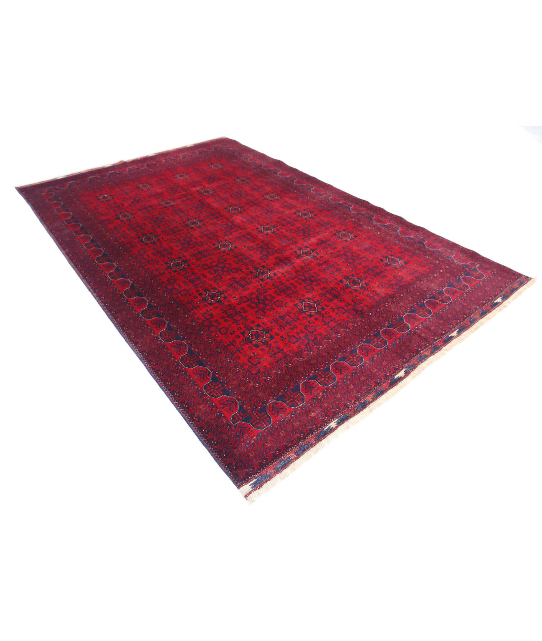 Hand Knotted Afghan Beljik Wool Rug - 6'6'' x 9'7'' 6'6'' x 9'7'' (195 X 288) / Red / Red