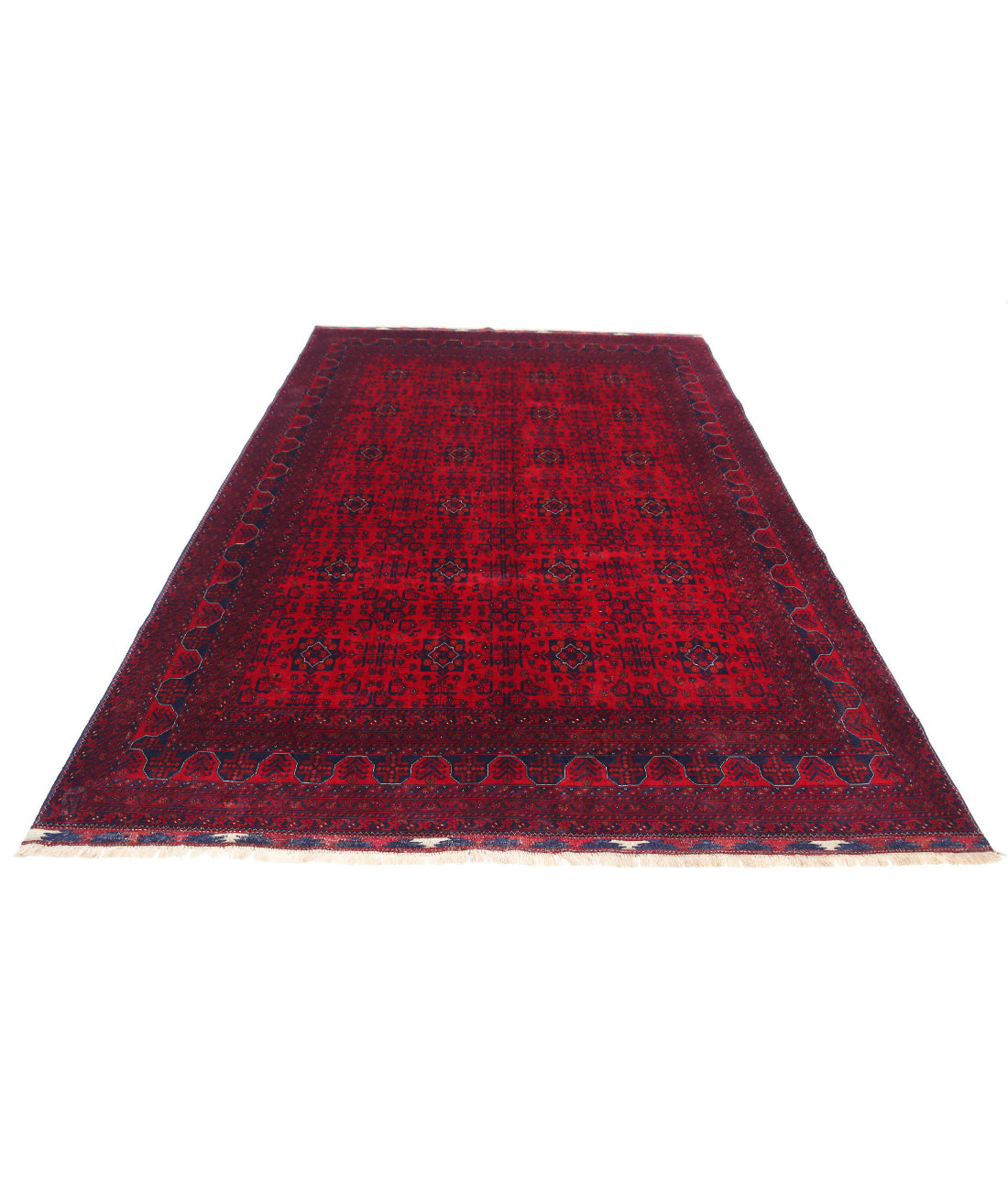 Hand Knotted Afghan Beljik Wool Rug - 6'6'' x 9'7'' 6'6'' x 9'7'' (195 X 288) / Red / Red