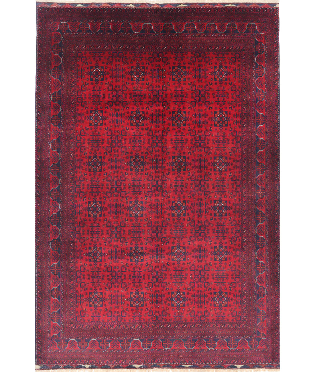 Hand Knotted Afghan Beljik Wool Rug - 6'6'' x 9'7'' 6'6'' x 9'7'' (195 X 288) / Red / Red