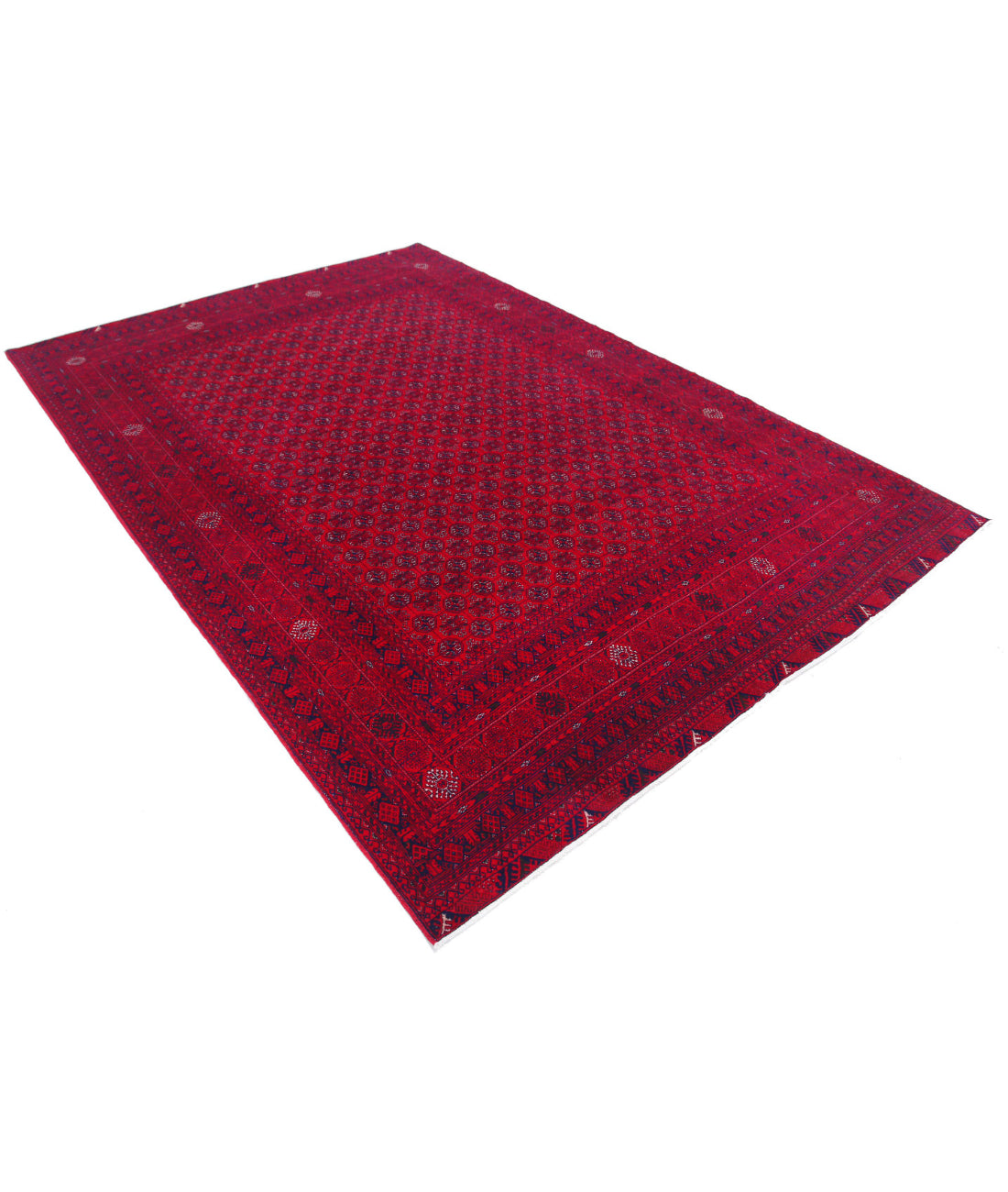 Hand Knotted Afghan Beljik Wool Rug - 6'6'' x 9'6'' 6'6'' x 9'6'' (195 X 285) / Red / Red
