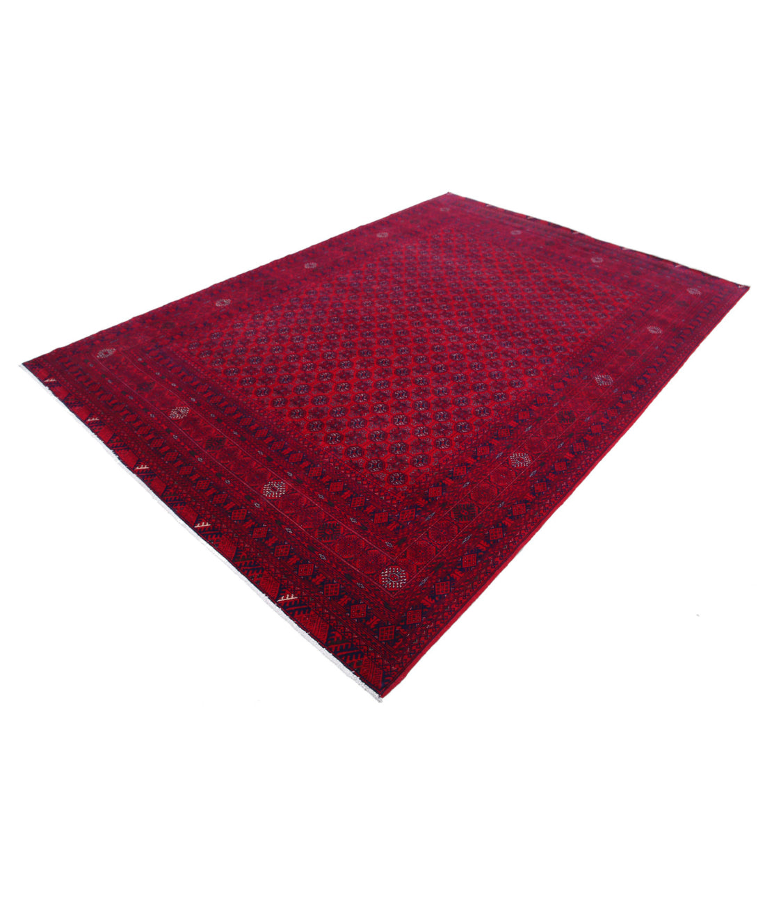 Hand Knotted Afghan Beljik Wool Rug - 6'6'' x 9'6'' 6'6'' x 9'6'' (195 X 285) / Red / Red