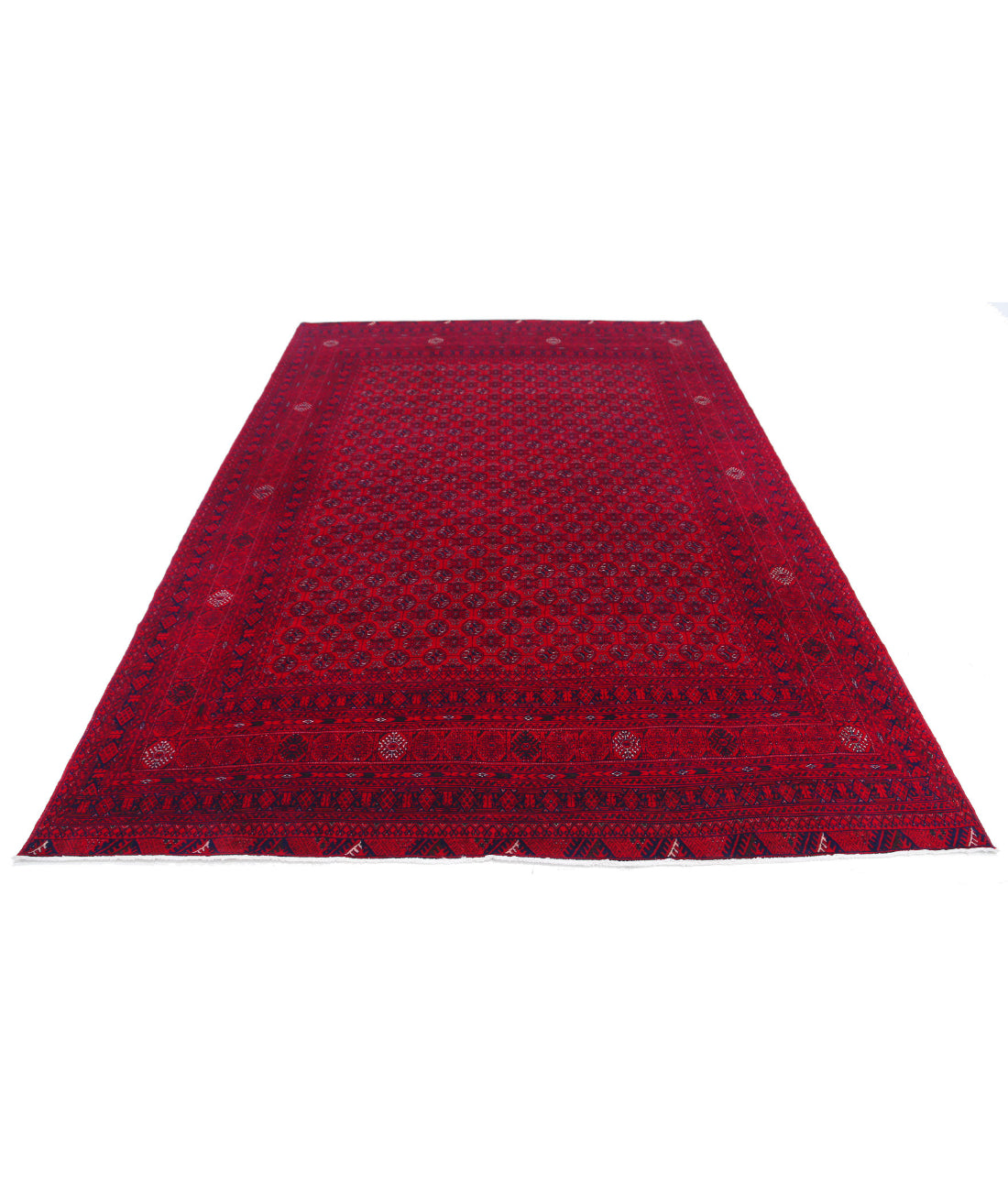 Hand Knotted Afghan Beljik Wool Rug - 6'6'' x 9'6'' 6'6'' x 9'6'' (195 X 285) / Red / Red