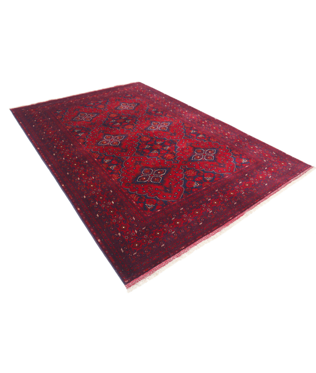 Hand Knotted Afghan Beljik Wool Rug - 6'8'' x 9'8'' 6'8'' x 9'8'' (200 X 290) / Red / Red