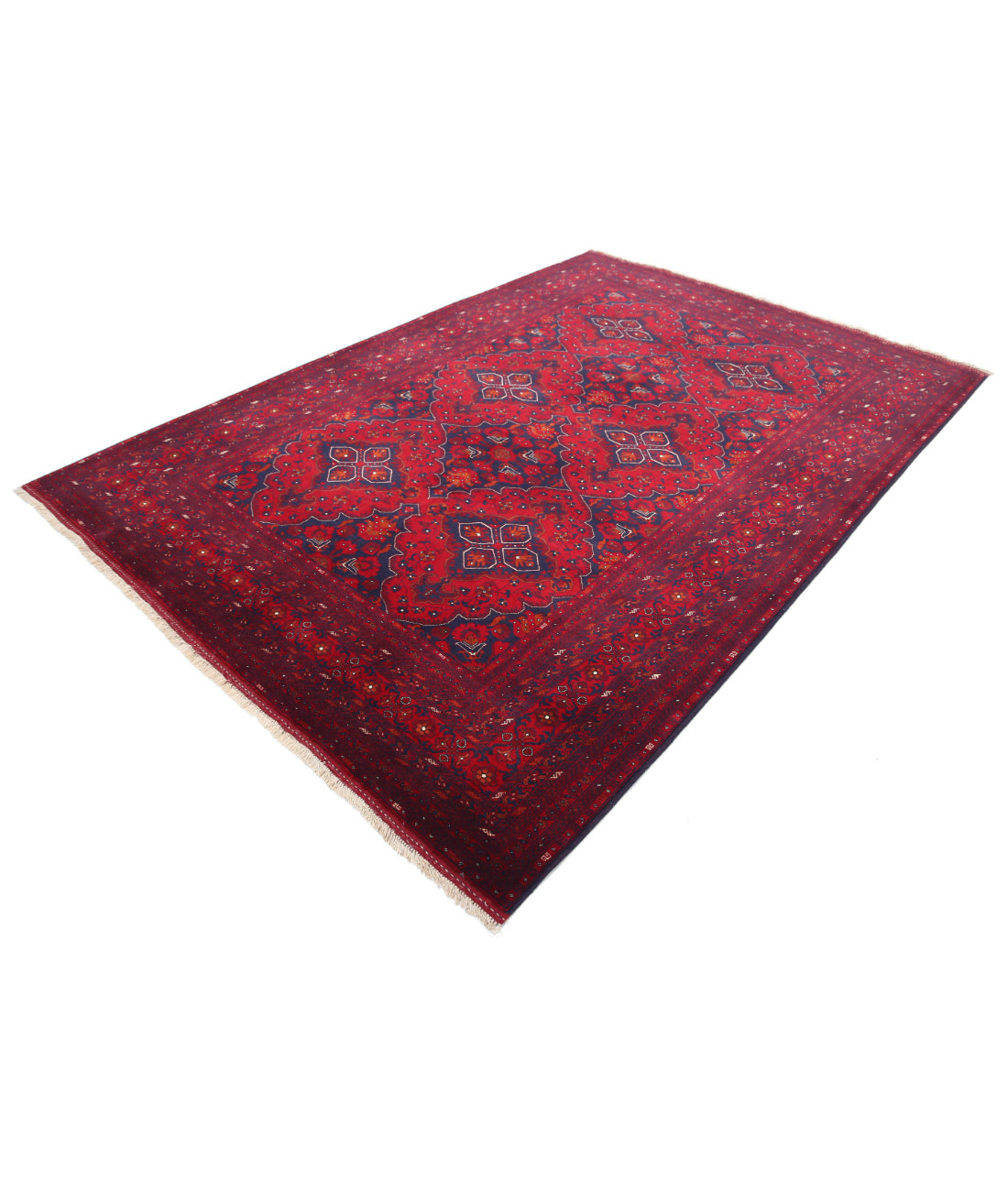 Hand Knotted Afghan Beljik Wool Rug - 6'8'' x 9'8'' 6'8'' x 9'8'' (200 X 290) / Red / Red