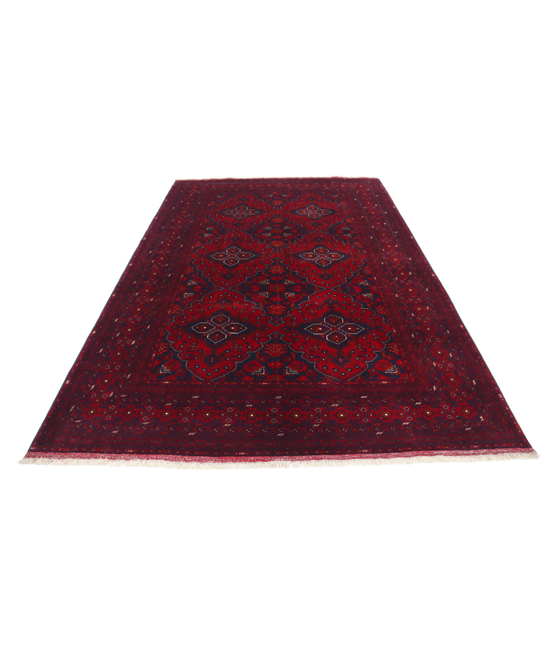 Hand Knotted Afghan Beljik Wool Rug - 6'8'' x 9'8'' 6'8'' x 9'8'' (200 X 290) / Red / Red