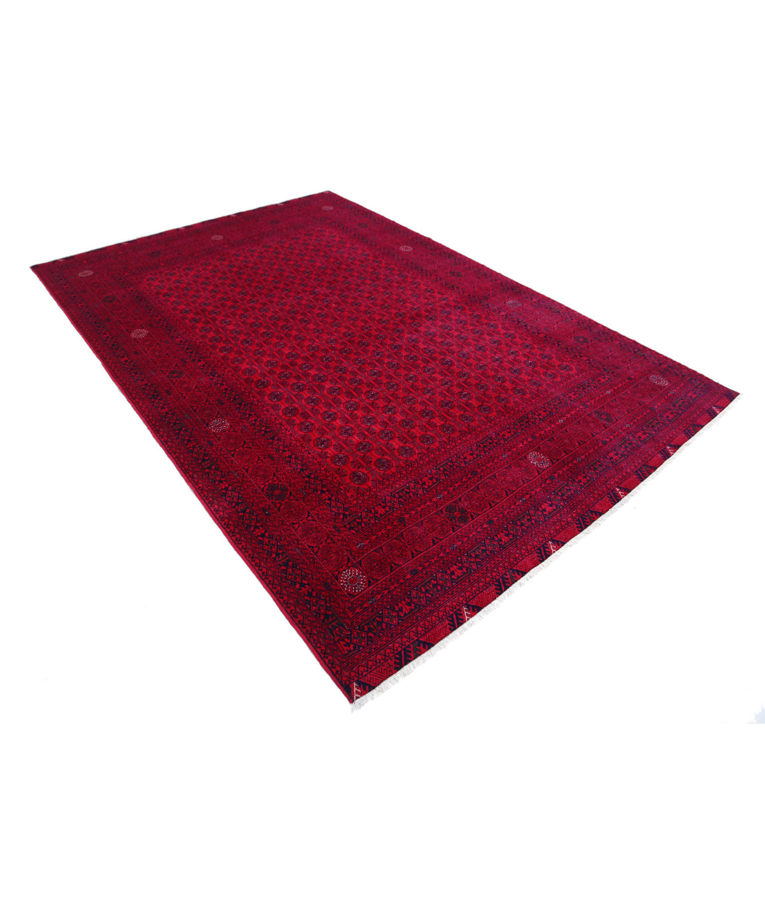 Hand Knotted Afghan Beljik Wool Rug - 6'4'' x 9'3'' 6'4'' x 9'3'' (190 X 278) / Red / Red