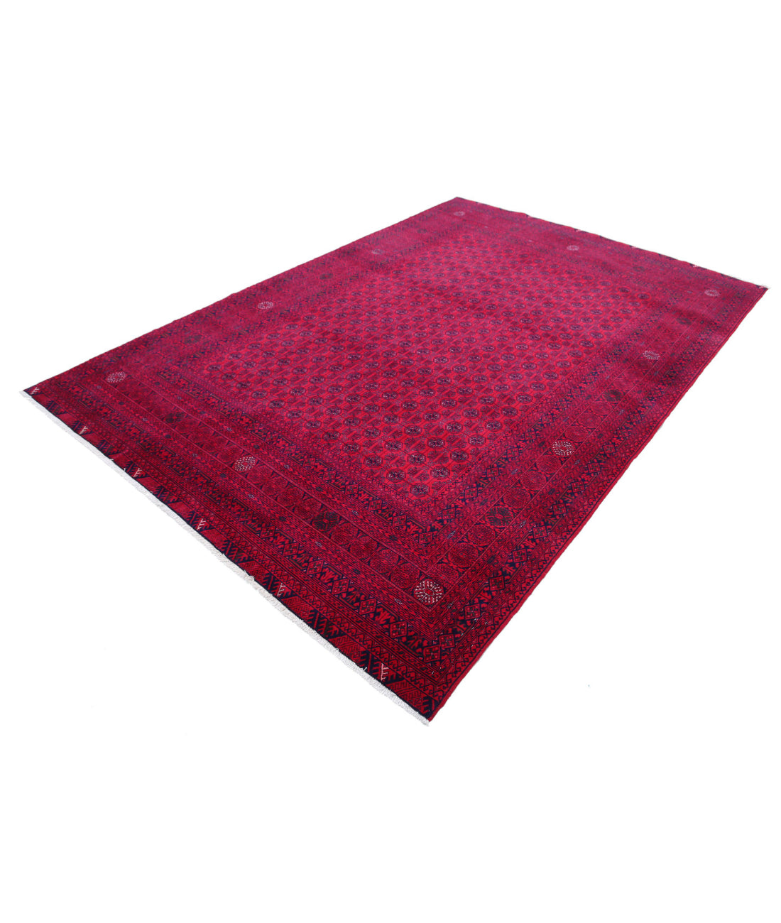 Hand Knotted Afghan Beljik Wool Rug - 6'4'' x 9'3'' 6'4'' x 9'3'' (190 X 278) / Red / Red