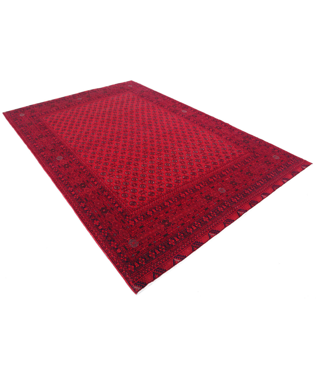 Hand Knotted Afghan Beljik Wool Rug - 6'6'' x 9'6'' 6'6'' x 9'6'' (195 X 285) / Red / Red