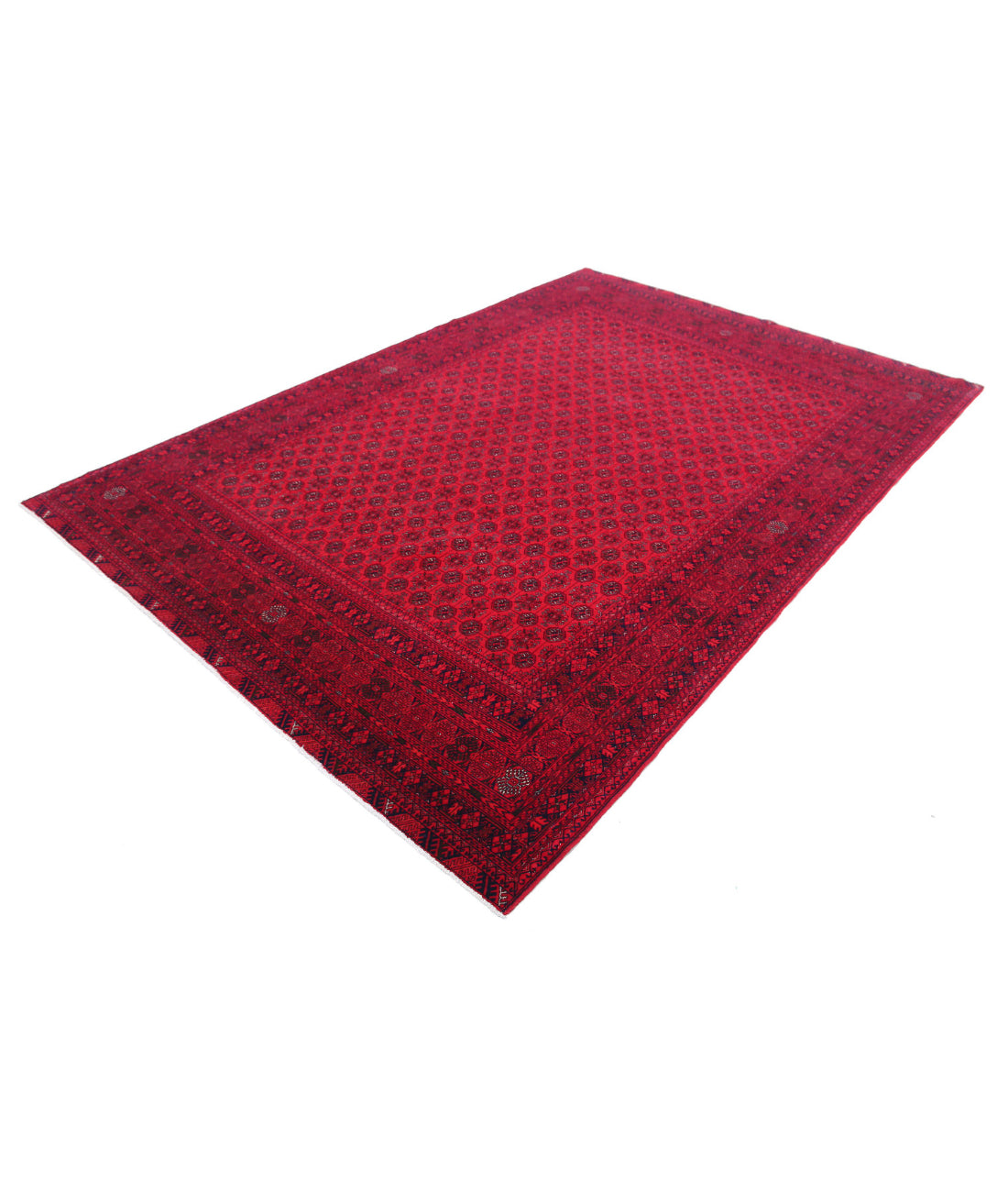 Hand Knotted Afghan Beljik Wool Rug - 6'6'' x 9'6'' 6'6'' x 9'6'' (195 X 285) / Red / Red