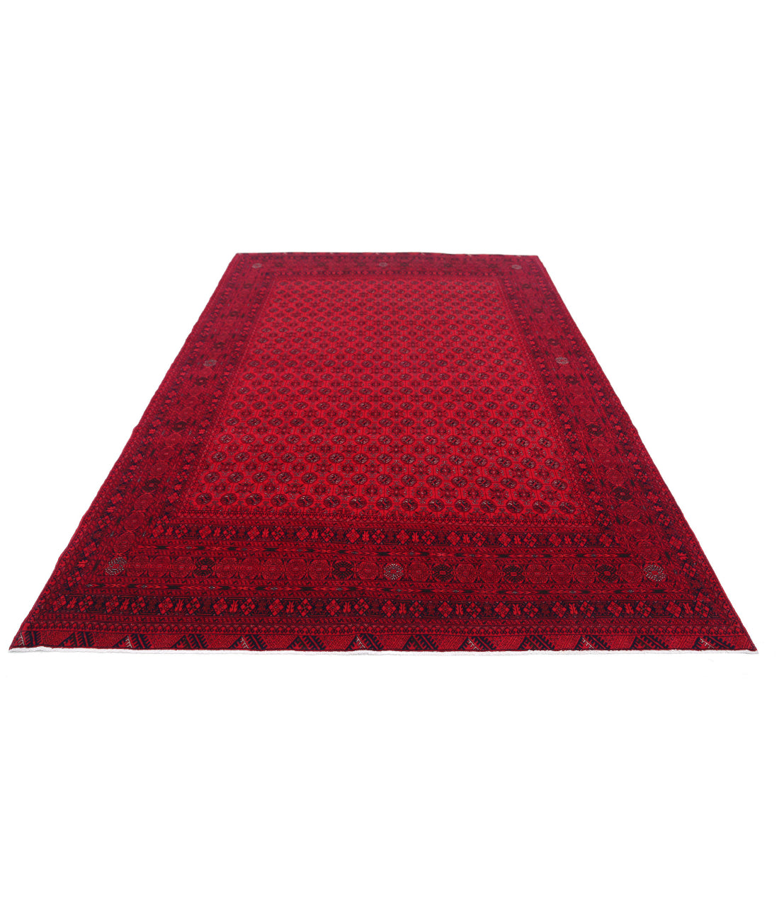 Hand Knotted Afghan Beljik Wool Rug - 6'6'' x 9'6'' 6'6'' x 9'6'' (195 X 285) / Red / Red