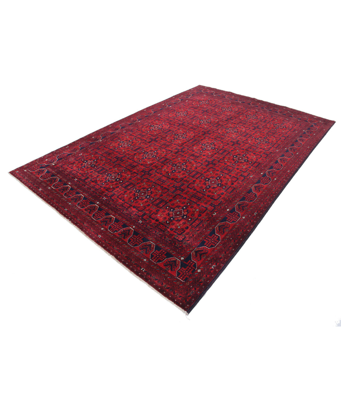 Hand Knotted Afghan Beljik Wool Rug - 6'7'' x 9'8'' 6'7'' x 9'8'' (198 X 290) / Red / Red