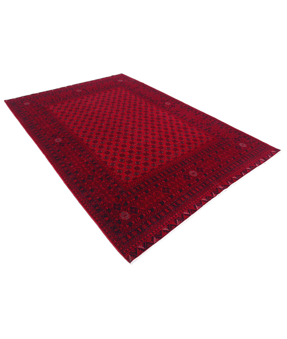 Hand Knotted Afghan Beljik Wool Rug - 6'6'' x 9'3'' 6'6'' x 9'3'' (195 X 278) / Red / Red