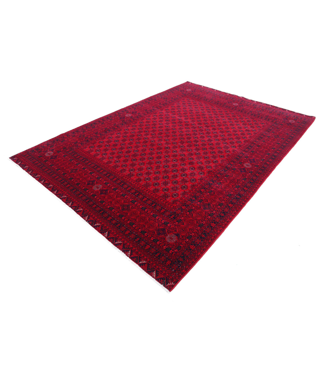 Hand Knotted Afghan Beljik Wool Rug - 6'6'' x 9'3'' 6'6'' x 9'3'' (195 X 278) / Red / Red