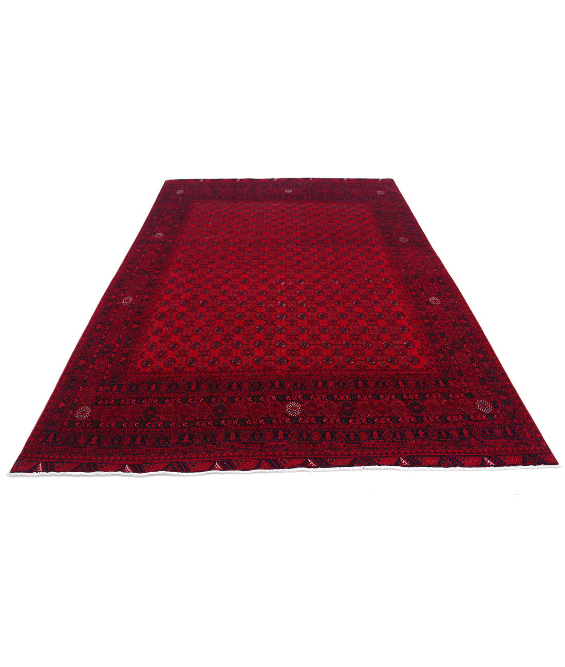 Hand Knotted Afghan Beljik Wool Rug - 6'7'' x 9'4'' 6'7'' x 9'4'' (198 X 280) / Red / Red