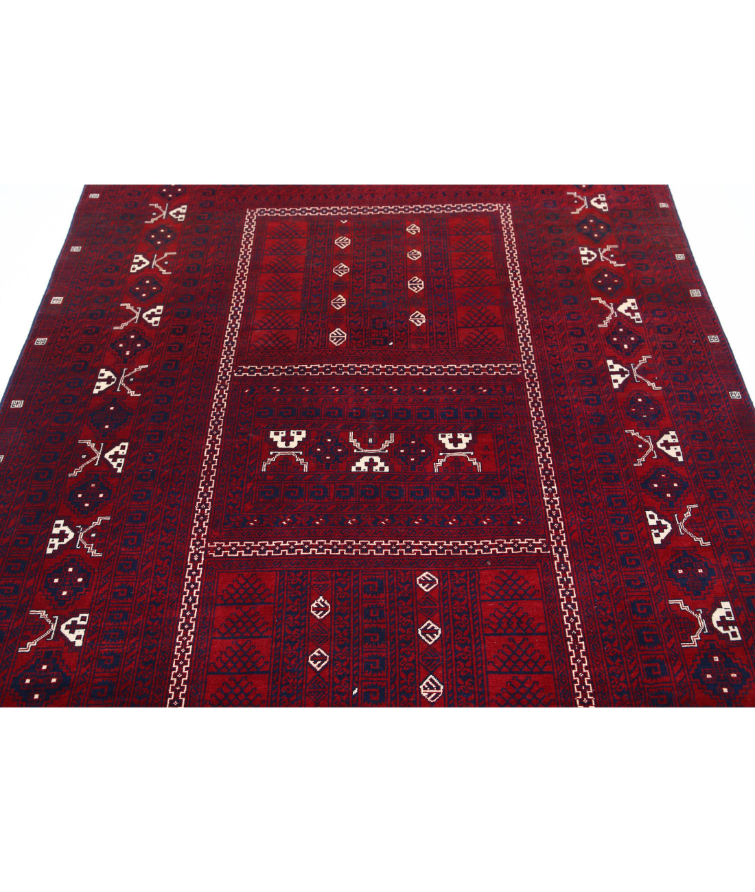 Hand Knotted Afghan Beljik Wool Rug - 5'2'' x 7'10'' 5'2'' x 7'10'' (155 X 235) / Red / Blue
