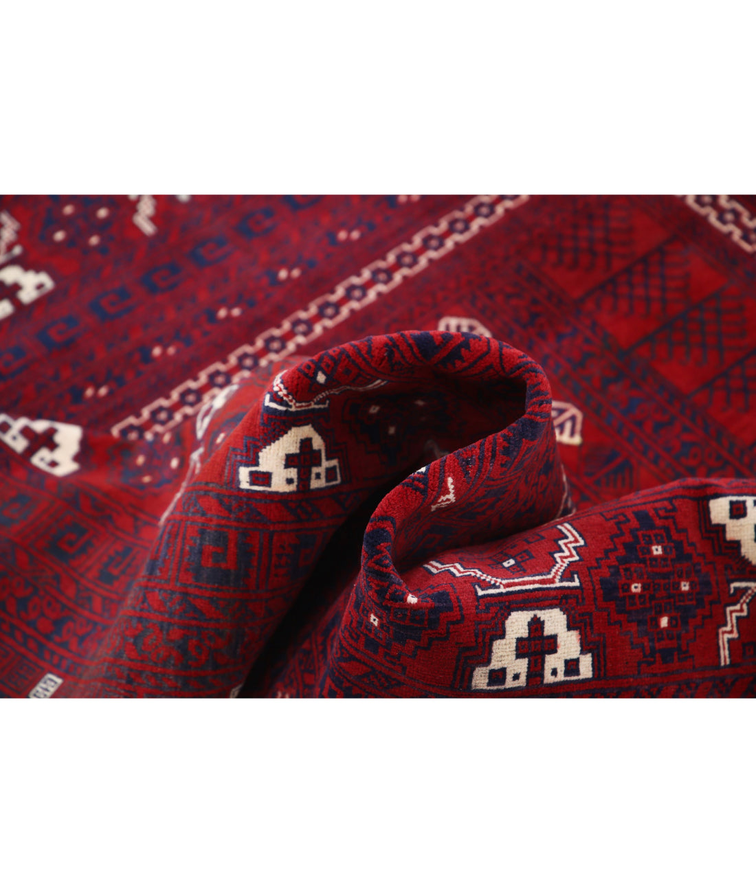Hand Knotted Afghan Beljik Wool Rug - 5'2'' x 7'10'' 5'2'' x 7'10'' (155 X 235) / Red / Blue