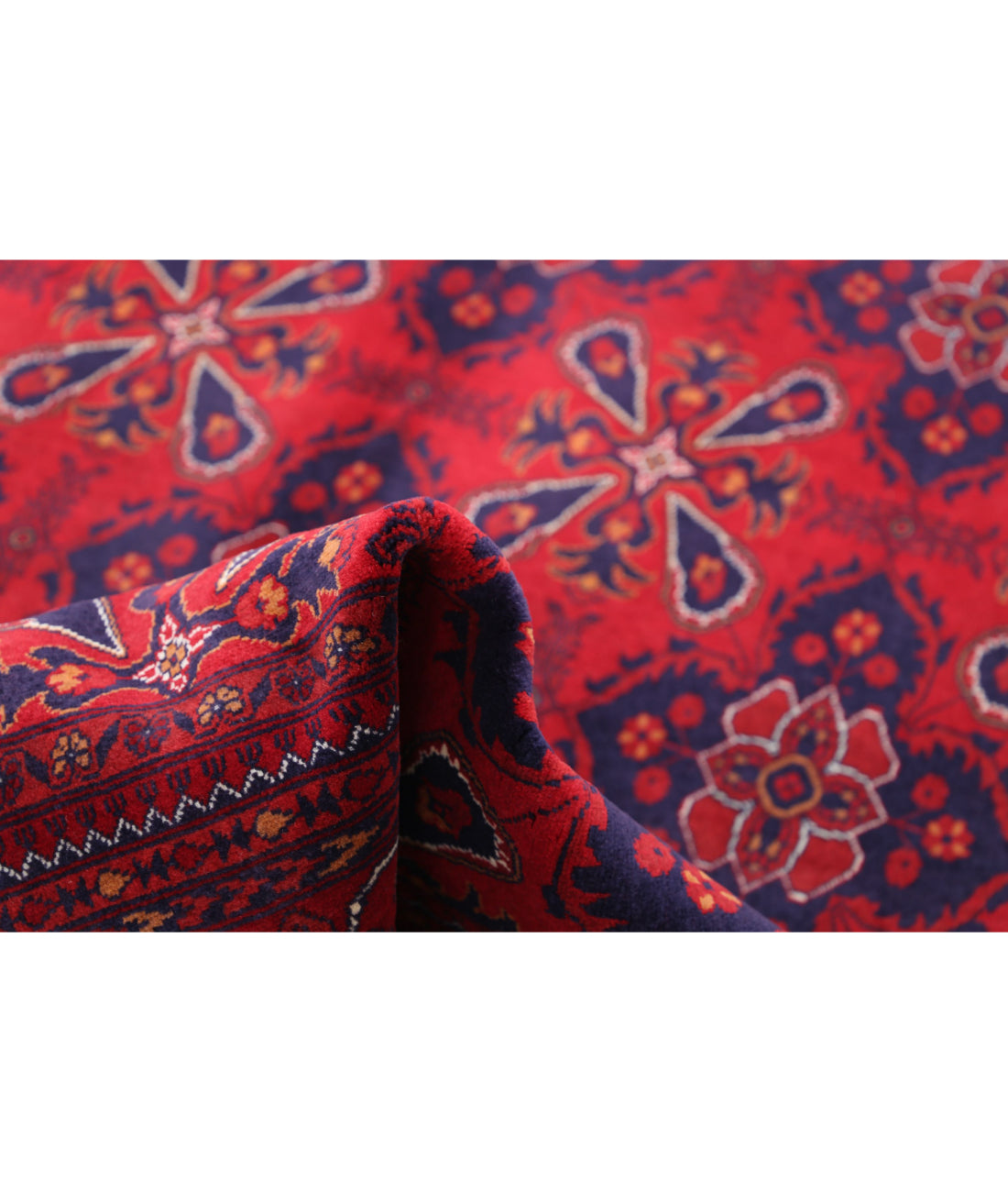 Hand Knotted Afghan Beljik Wool Rug - 4'10'' x 6'3'' 4'10'' x 6'3'' (145 X 188) / Red / Blue