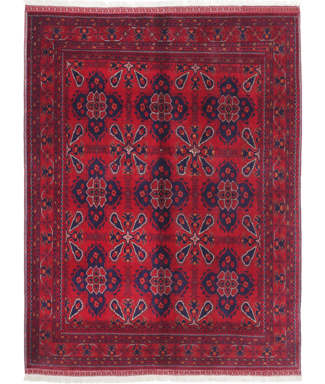 Hand Knotted Afghan Beljik Wool Rug - 4&#39;10&#39;&#39; x 6&#39;3&#39;&#39; 4&#39;10&#39;&#39; x 6&#39;3&#39;&#39; (145 X 188) / Red / Blue